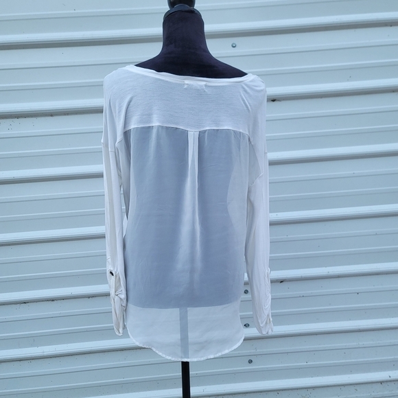 Mine Women's Long Sleeve Blouse Button Down Shirt Top Pockets Size L Solid White - Picture 5 of 9